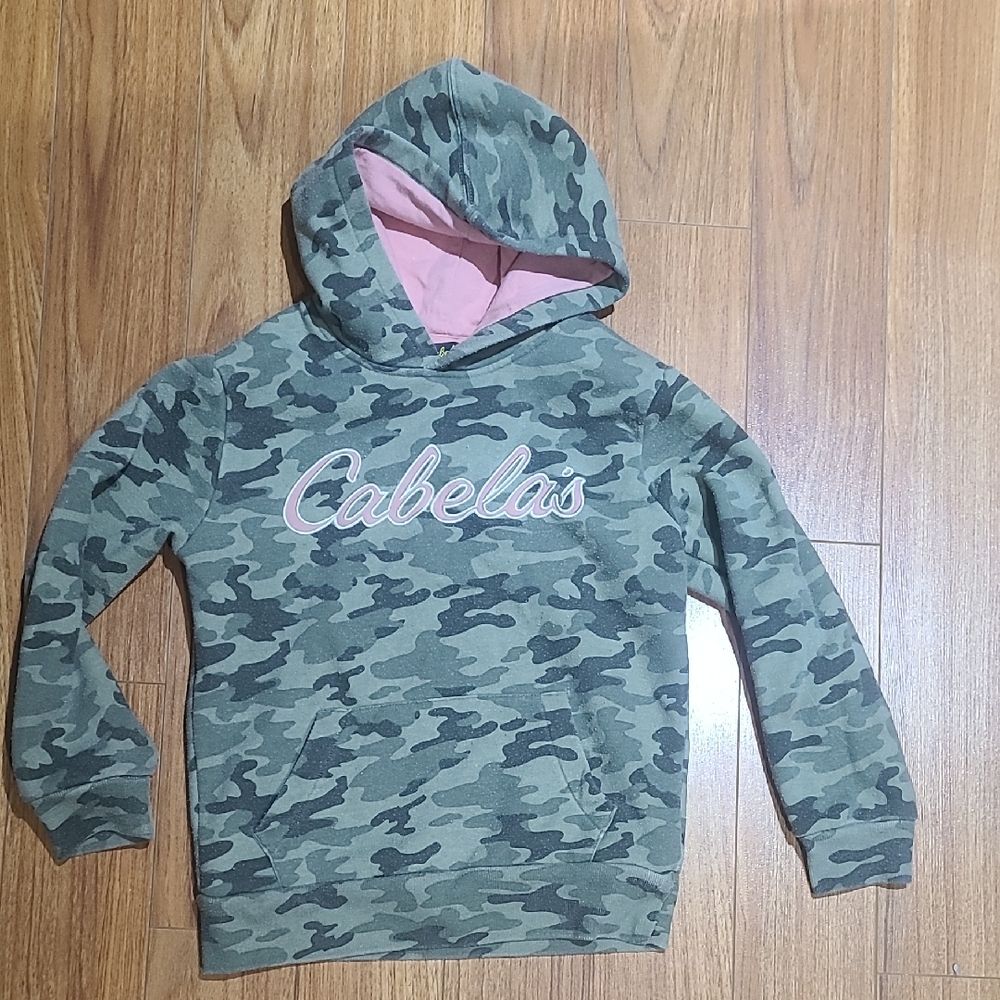 Cabela's Green and Pink Camouflage Hoodie Sweatshirt